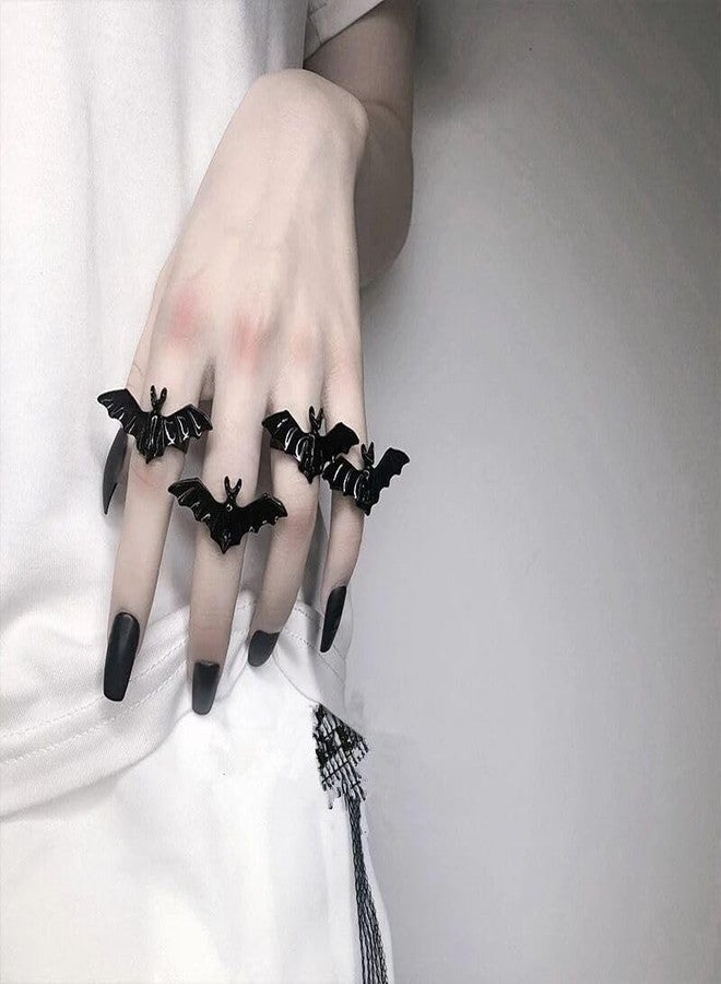 sodknow 2 Pcs Bat Rings for Men Women Adjustable Black Cool Punk Goth Open Bat Wing Rings Cosplay Halloween Jewelry Cosplay Accessories For Teen Son Boyfriend Brother - Image 2